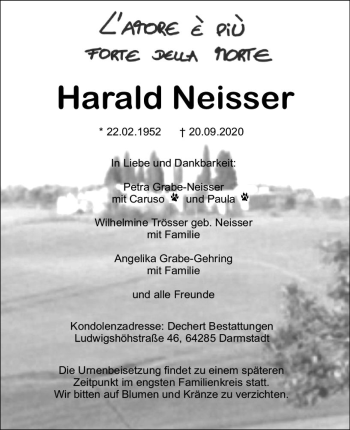 Traueranzeige von Harald Neisser von vrm-trauer