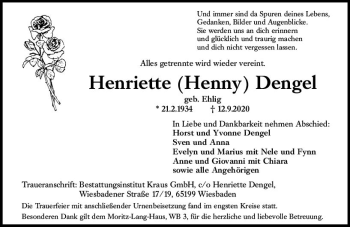 Traueranzeige von Henriette  Dengel von vrm-trauer