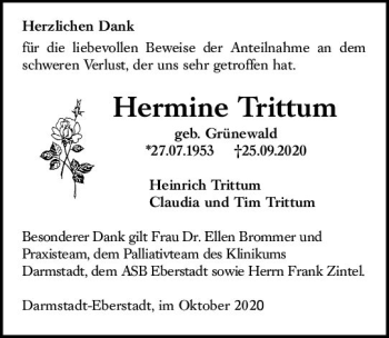 Traueranzeige von Hermine Trimm von vrm-trauer