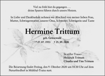 Traueranzeige von Hermine Trittum von vrm-trauer