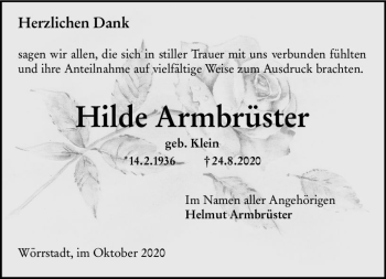 Traueranzeige von Hilde Armbrüster von vrm-trauer