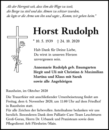 Traueranzeige von Horst Rudolph von vrm-trauer