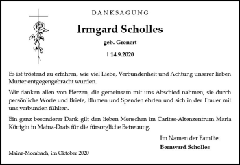 Traueranzeige von Irmgard Scholles von vrm-trauer
