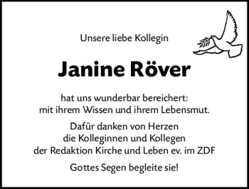 Traueranzeige von Janine Röver von vrm-trauer