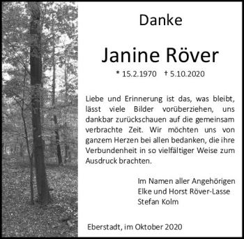 Traueranzeige von Janine Röver von vrm-trauer