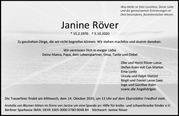 Traueranzeige von Janine Röver von vrm-trauer