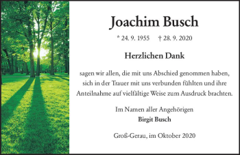 Traueranzeige von Joachim Busch von vrm-trauer