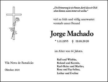 Traueranzeige von Jorge Machado von vrm-trauer