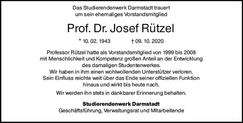  Traueranzeige für Josef Rützel vom 22.10.2020 aus vrm-trauer