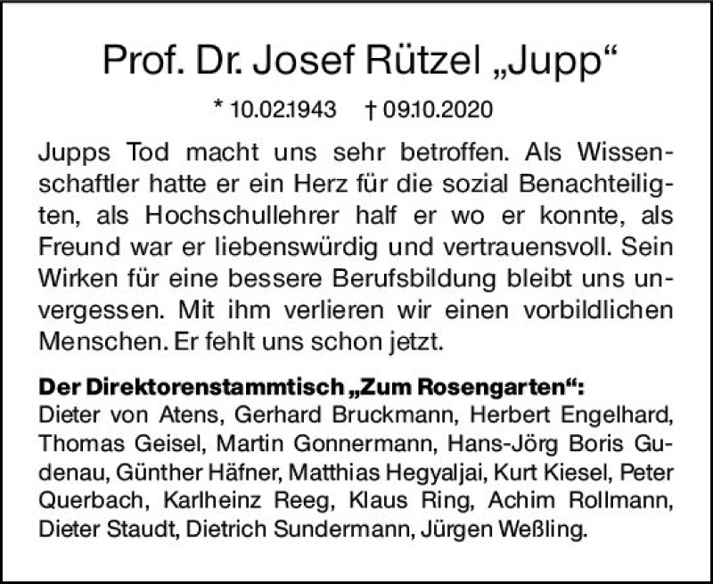  Traueranzeige für Josef Rützel vom 19.10.2020 aus vrm-trauer