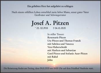 Traueranzeige von Josef A. Pitzen von vrm-trauer