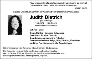 Traueranzeige von Judith Dietrich von vrm-trauer