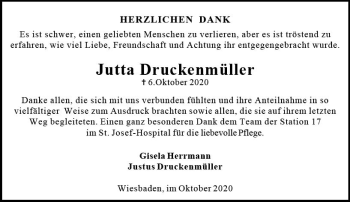 Traueranzeige von Jutta Druckenmüller von vrm-trauer