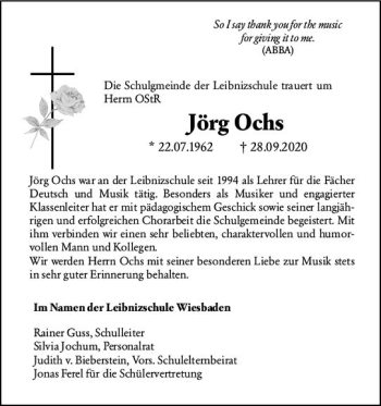 Traueranzeige von Jörg Ochs von vrm-trauer