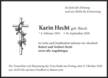 Traueranzeige von Karin Hecht von vrm-trauer