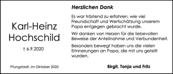 Traueranzeige von Karl-Heinz Hochschild von vrm-trauer