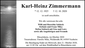 Traueranzeige von Karl-Heinz Zimmermann von vrm-trauer