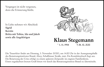 Traueranzeige von Klaus Stegemann von vrm-trauer