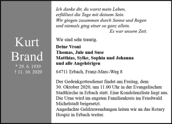 Traueranzeige von Kurt Brand von vrm-trauer