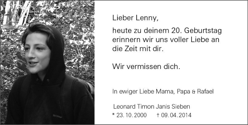  Traueranzeige für Leonard Timon Janis Sieben vom 23.10.2020 aus vrm-trauer