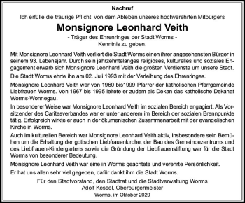 Traueranzeige von Leonhard Veith von vrm-trauer