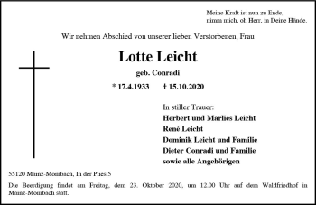Traueranzeige von Lotte Leicht von vrm-trauer