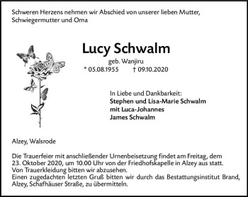 Traueranzeige von Lucy Schwalm von vrm-trauer