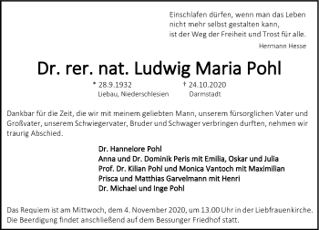 Traueranzeige von Ludwig Maria Pohl von vrm-trauer