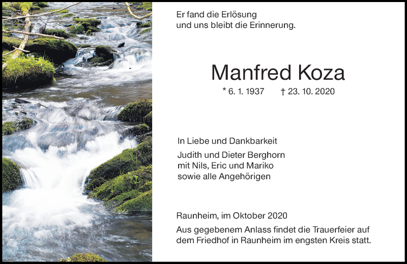  Traueranzeige für Manfred Koza vom 31.10.2020 aus vrm-trauer
