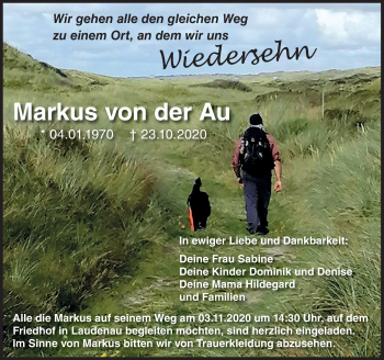 Traueranzeige von Markus von der Au von vrm-trauer