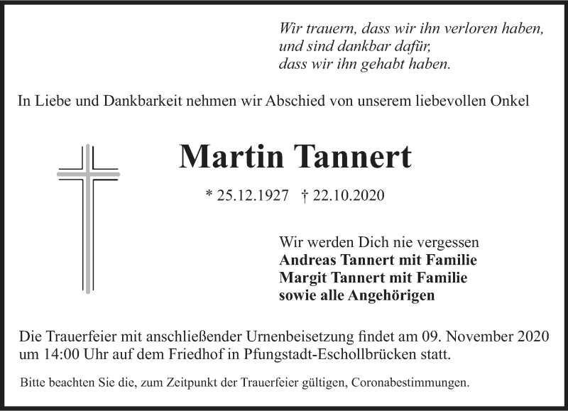  Traueranzeige für Martin Tannert vom 31.10.2020 aus vrm-trauer