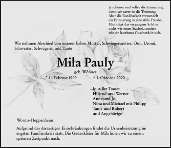 Traueranzeige von Mila Paul von vrm-trauer