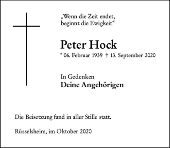 Traueranzeige von Peter Hock von vrm-trauer