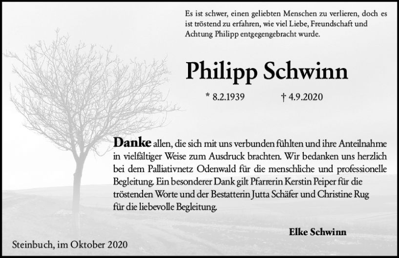  Traueranzeige für Philipp Schwinn vom 02.10.2020 aus vrm-trauer