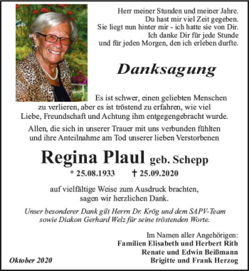 Traueranzeige von Regina Plaul von vrm-trauer