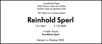 Traueranzeige von Reinhold Sperl von vrm-trauer