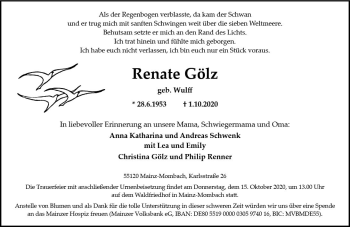 Traueranzeige von Renate Gölz von vrm-trauer