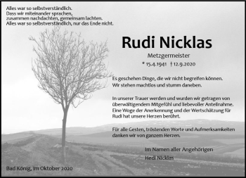 Traueranzeige von Rudi Nicklas von vrm-trauer
