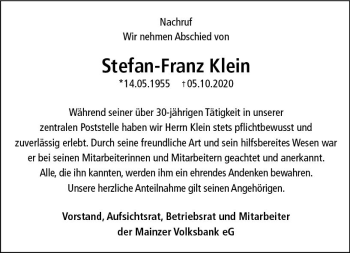 Traueranzeige von Stefan-Franz Klein von vrm-trauer