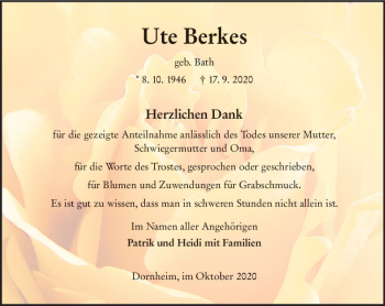 Traueranzeige von Ute Berkes von vrm-trauer