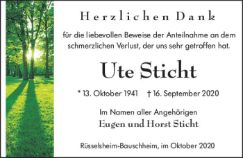 Traueranzeige von Ute Sticht von vrm-trauer