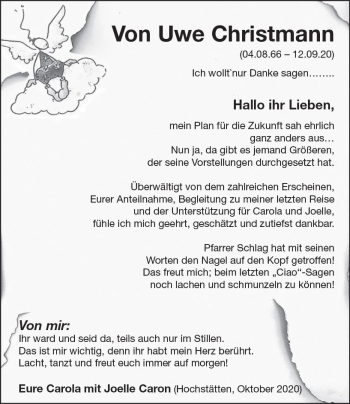 Traueranzeige von Uwe Christmann von vrm-trauer