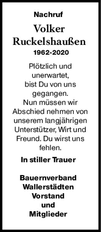 Traueranzeige von Volker Ruckelshausen von vrm-trauer