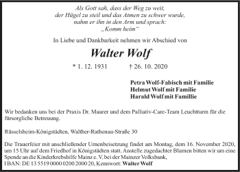 Traueranzeige von Walter Wolf von vrm-trauer