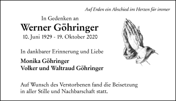 Traueranzeige von Werner Göhringer von vrm-trauer