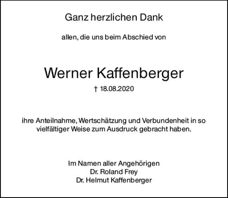  Traueranzeige für Werner Kaffenberger vom 16.10.2020 aus vrm-trauer