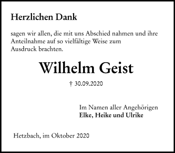 Traueranzeige von Wilhelm Geist von vrm-trauer