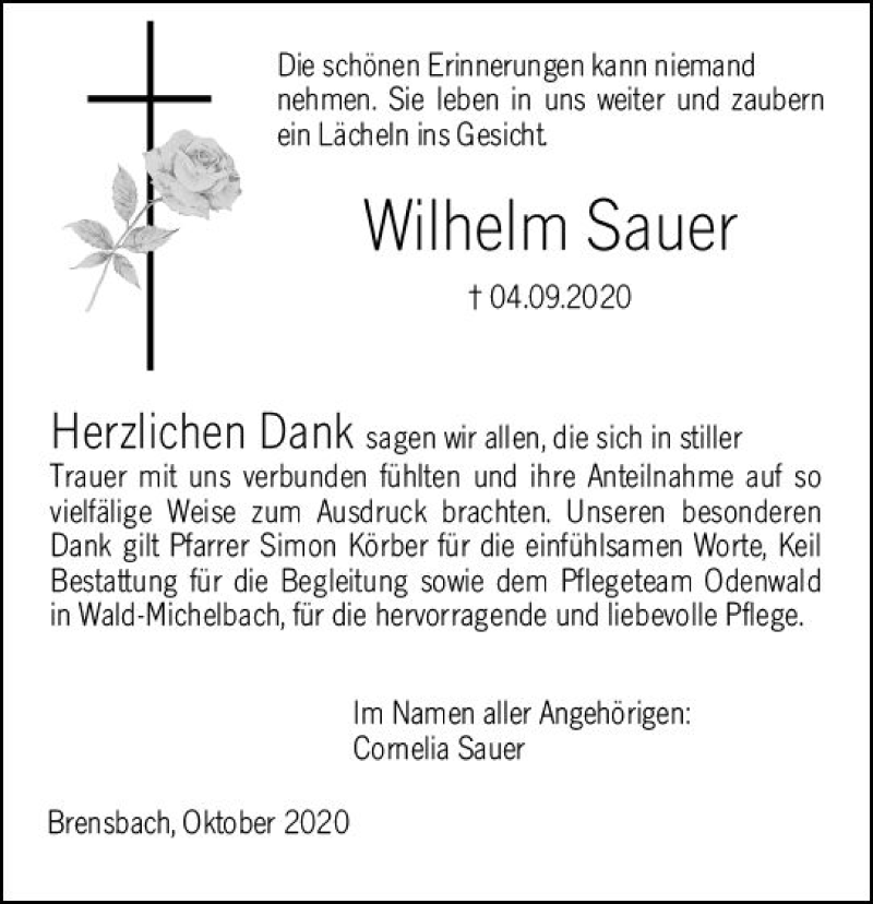 Traueranzeige für Wilhelm Sauer vom 17.10.2020 aus vrm-trauer