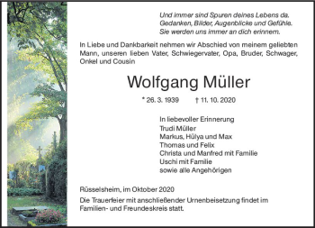 Traueranzeige von Wolfgang Müller von vrm-trauer