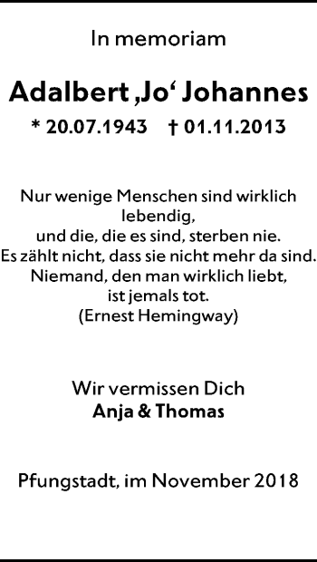 Traueranzeige von Adalbert Johannes von VRM Tageszeitungen